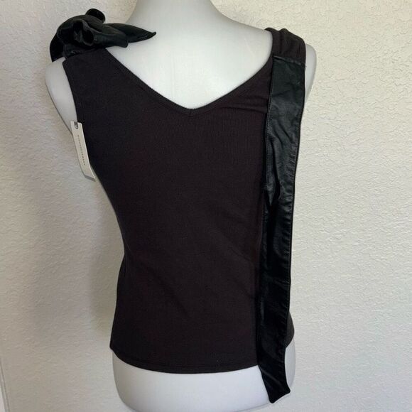 NWT Maeve Anthropologie Leather Bow strap tank top black XS - Picture 8 of 15